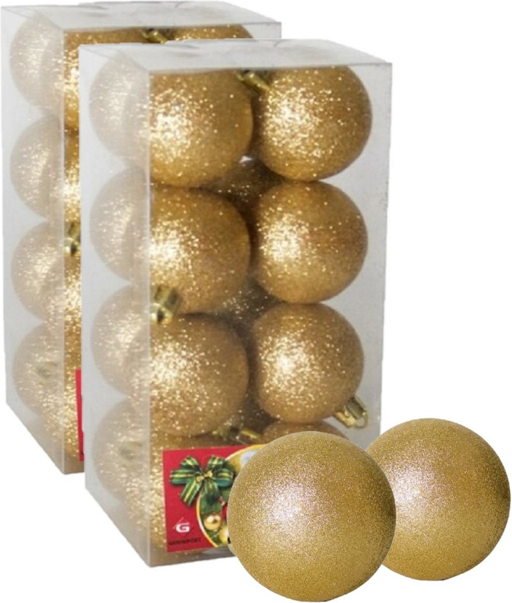 32x stuks kerstballen goud glitters kunststof diameter 5 cm - Kerstboom versiering