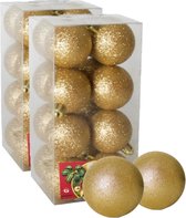 32 x Boules de Noël plastique paillettes dorées diamètre 5 cm - Décoration sapin de Noël