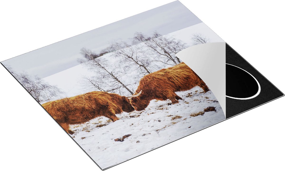 Chefcare Inductie Beschermer Twee Schotse Hooglanders in de Sneeuw - 59x51 cm - Afdekplaat Inductie - Kookplaat Beschermer - Inductie Mat