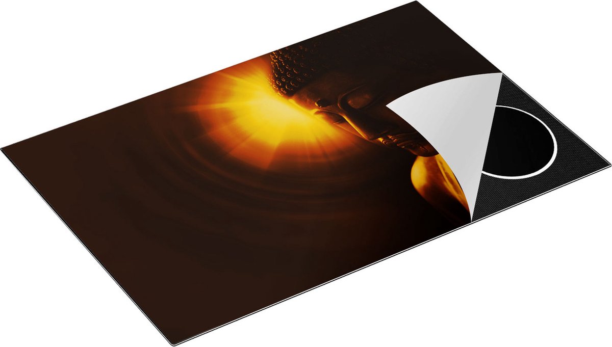 Chefcare Inductie Beschermer Boeddha Beeld met Gouden Zon - 83x51,5 cm - Afdekplaat Inductie - Kookplaat Beschermer - Inductie Mat