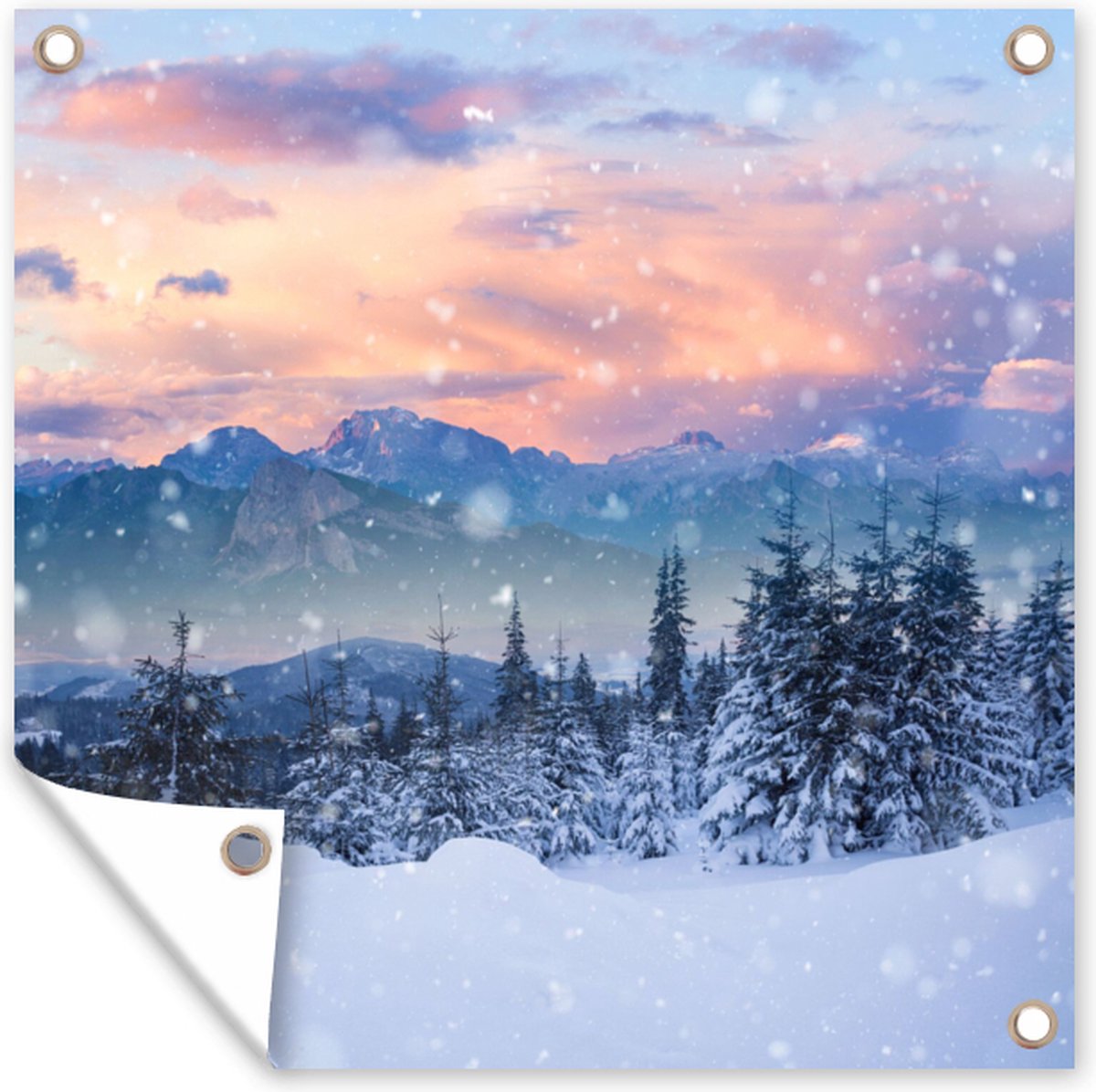 Gards Tuinposter Zonsondergang in het Sneeuw Bos - 80x100 cm - Tuindoek