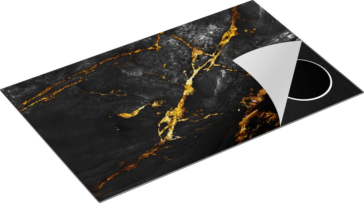 Chefcare Inductie Beschermer Abstracte Kunst - Natuurlijke Marmer met Gouden Tinten - 85x50 cm - Afdekplaat Inductie - Kookplaat Beschermer - Inductie Mat