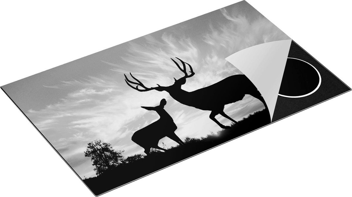 Chefcare Inductie Beschermer Herten Silhouet bij Zonsondergang - Zwart Wit - 85x50 cm - Afdekplaat Inductie - Kookplaat Beschermer - Inductie Mat