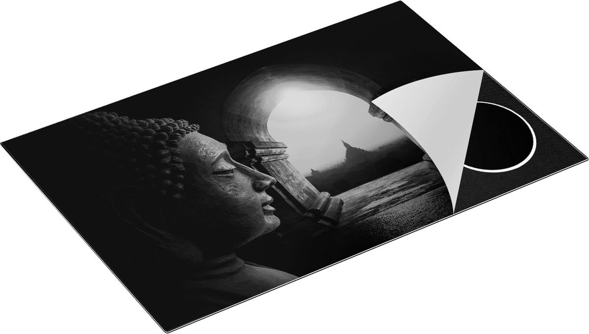 Chefcare Inductie Beschermer Boeddha met Mooi Uitzicht - Zwart Wit - 81x52 cm - Afdekplaat Inductie - Kookplaat Beschermer - Inductie Mat