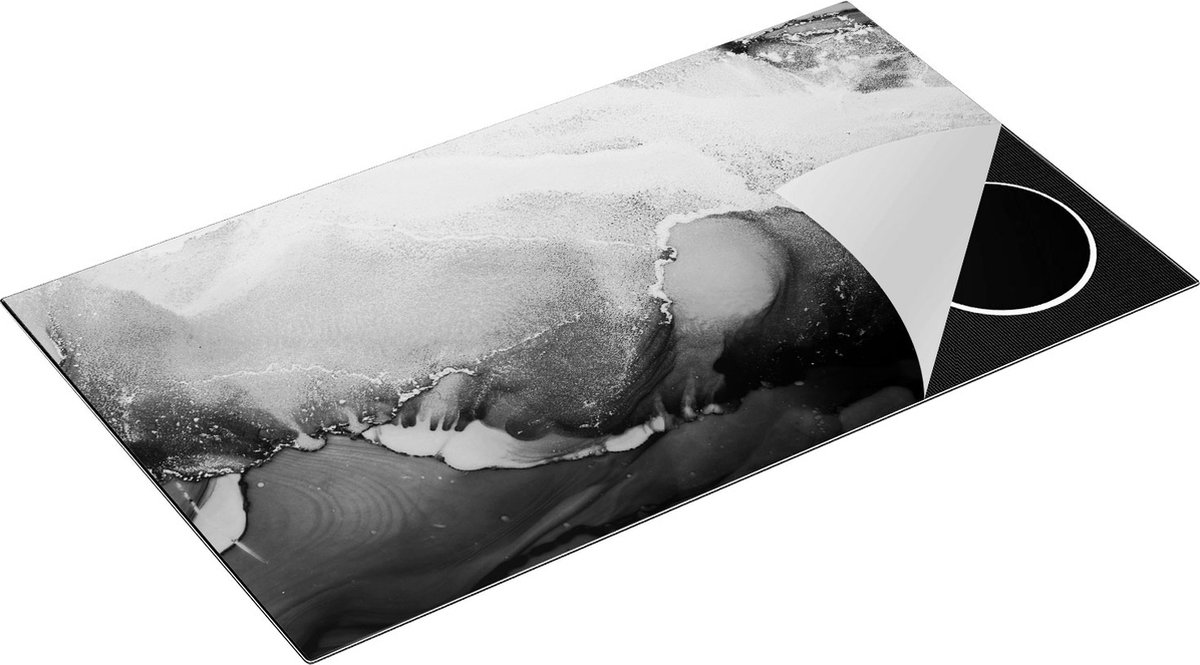 Chefcare Inductie Beschermer Abstracte Kunst - Luxueuze Roze Gouden Marmer - Zwart Wit - 90x50 cm - Afdekplaat Inductie - Kookplaat Beschermer - Inductie Mat