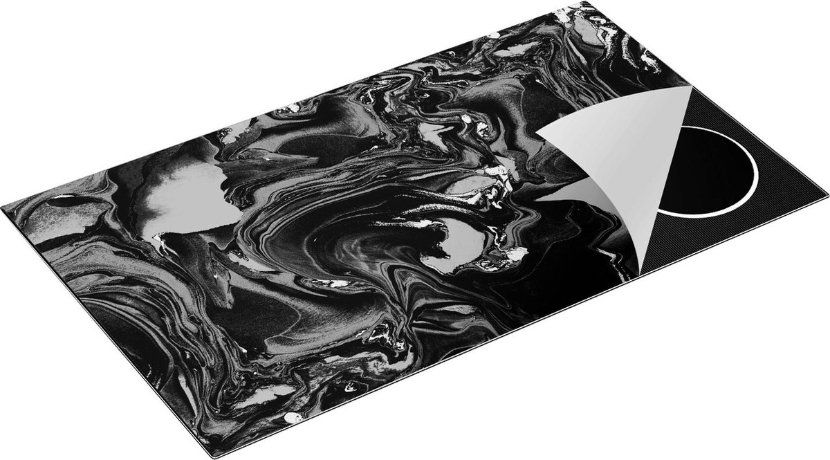 Chefcare Inductie Beschermer Abstracte Kunst - Lava Marmer - Zwart Wit - 90x52 cm - Afdekplaat Inductie - Kookplaat Beschermer - Inductie Mat