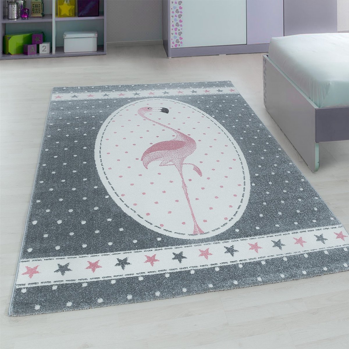 Muratap Tapijtenloods Kids Flamingo Vloerkleed Kinderkamer Grijs Laagpolig- 160x230 CM