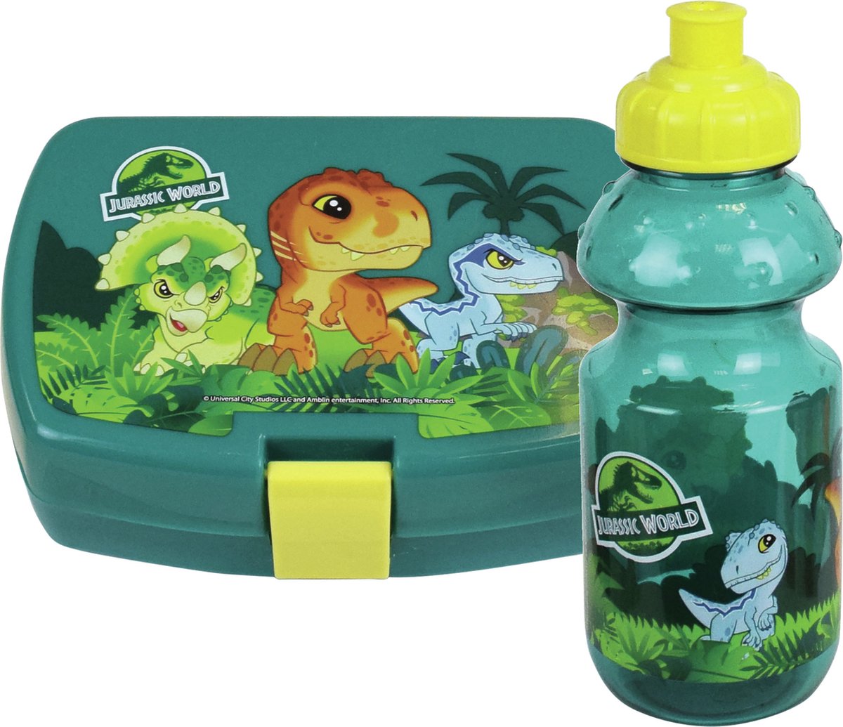 1x Kinder lunch set Jurrasic Park Dinosaurus van kunststof