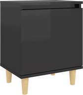 vidaXL - Nachtkastje - met - houten - poten - 40x30x50 - cm - hoogglans - zwart