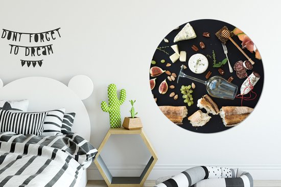 Wall Circle - Wall Circle Indoor - Vin - Fruits - Fromage - 140x140 cm - Décoration murale - Peintures Ronds