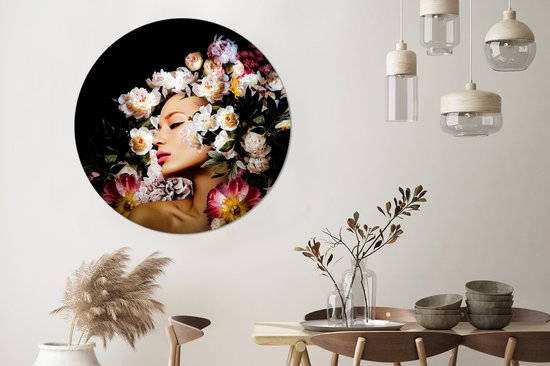 Cercle Mural - Cercle Mural Intérieur - Femmes - Fleurs - Roses - Portrait - ⌀ 140 cm - Décoration murale - Peintures Ronds