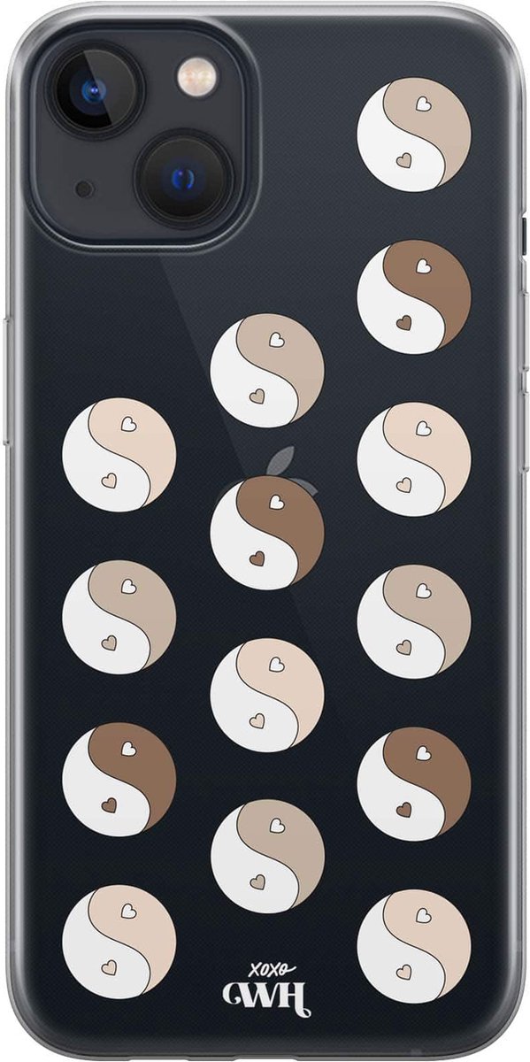 YinYang Nude - Transparant hoesje geschikt voor iPhone 13 Mini hoesje transparant - Shockproof case met emoji YinYang geschikt voor Apple iPhone 13 Mini - Doorzichtig hoesje met opdruk YinYang