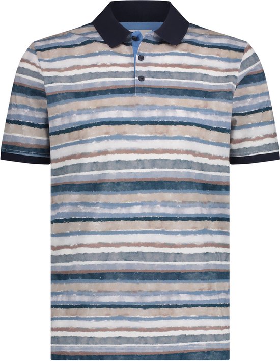 State of Art - Polo Strepen Blauw - Modern-fit - Heren Poloshirt Maat L