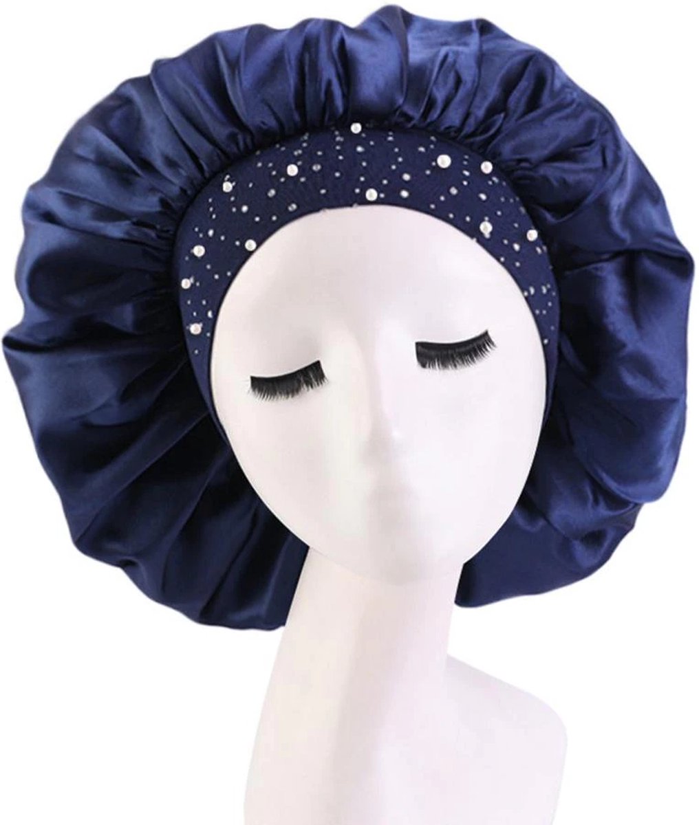 Luxe Satijnen Bonnet - Donker blauw - Hair Bonnet- Slaapmuts- Assortiment 'Het Gemak'