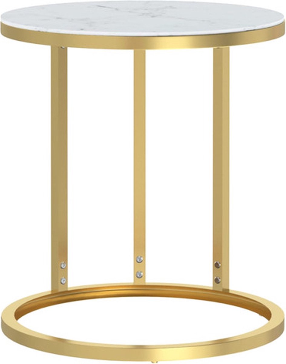 vidaXL Bijzettafel - 45 - cm - gehard - glas - goudkleurig - en - witmarmer Goud en witmarmer