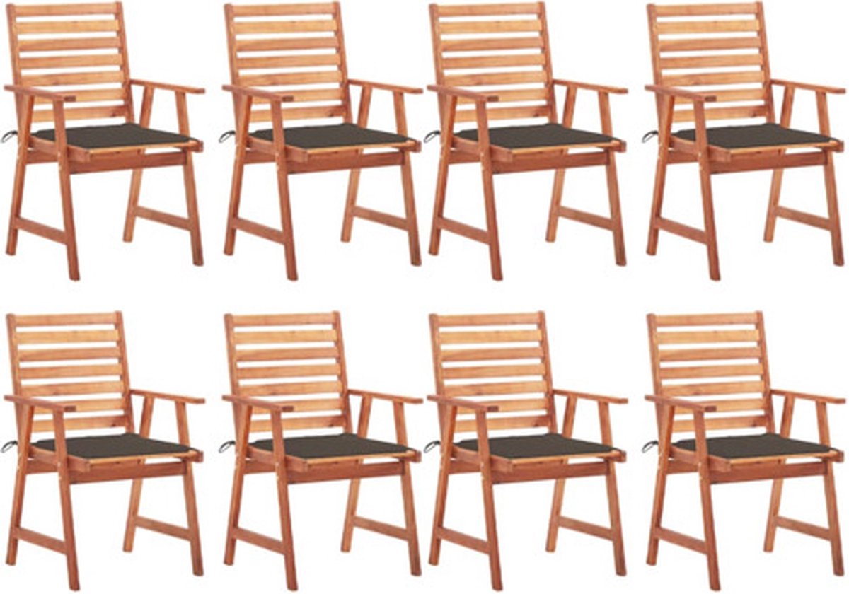 vidaXL - Tuinstoelen - 8 - st - met - kussens - massief - acaciahout
