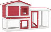 vidaXL - Konijnenhok - voor - buiten - groot - 145x45x84 - cm - hout - rood - en - wit