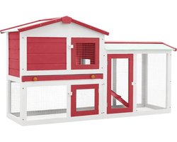 vidaXL - Konijnenhok - voor - buiten - groot - 145x45x84 - cm - hout - rood - en - wit