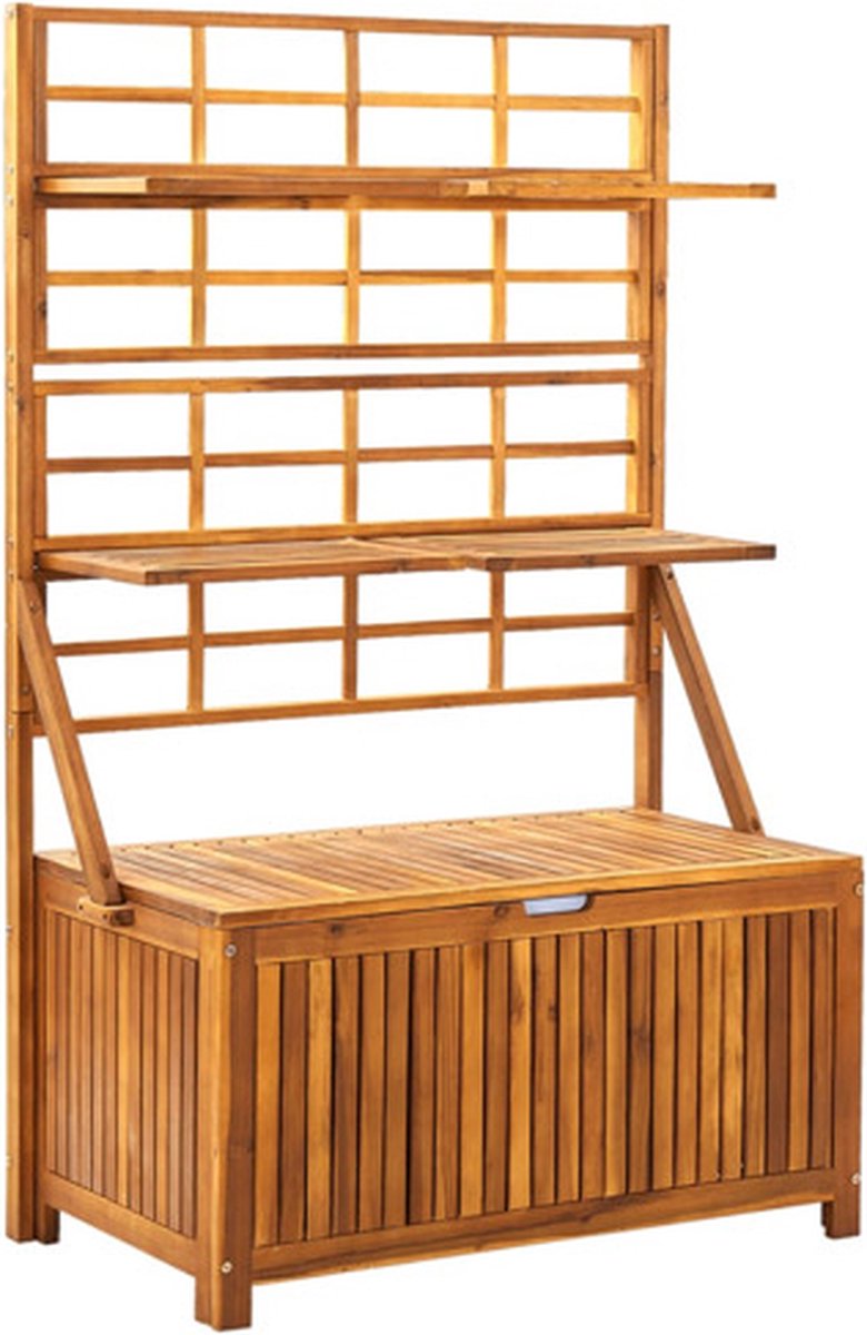 vidaXL - Opbergbox - met - latwerk - 99x55x160 - cm - massief - acaciahout