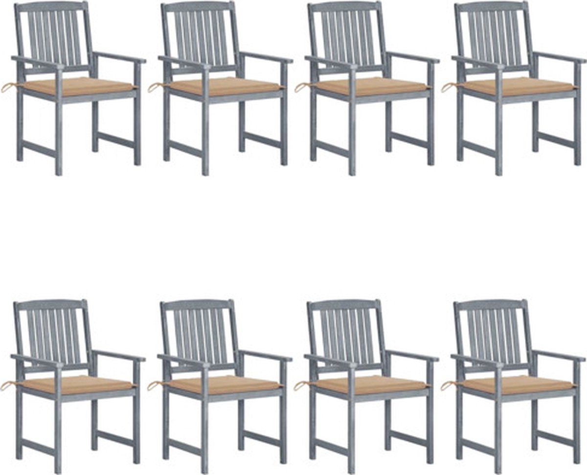 vidaXL - Tuinstoelen - 8 - st - met - kussens - massief - acaciahout - grijs
