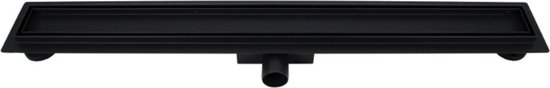 Foto: Woon discounter nl roslev 90x7cm mat zwart tegelrooster douchegoot douchedrain met flens uitneembaar sifon haarfilter zijuitloop compleet 991168