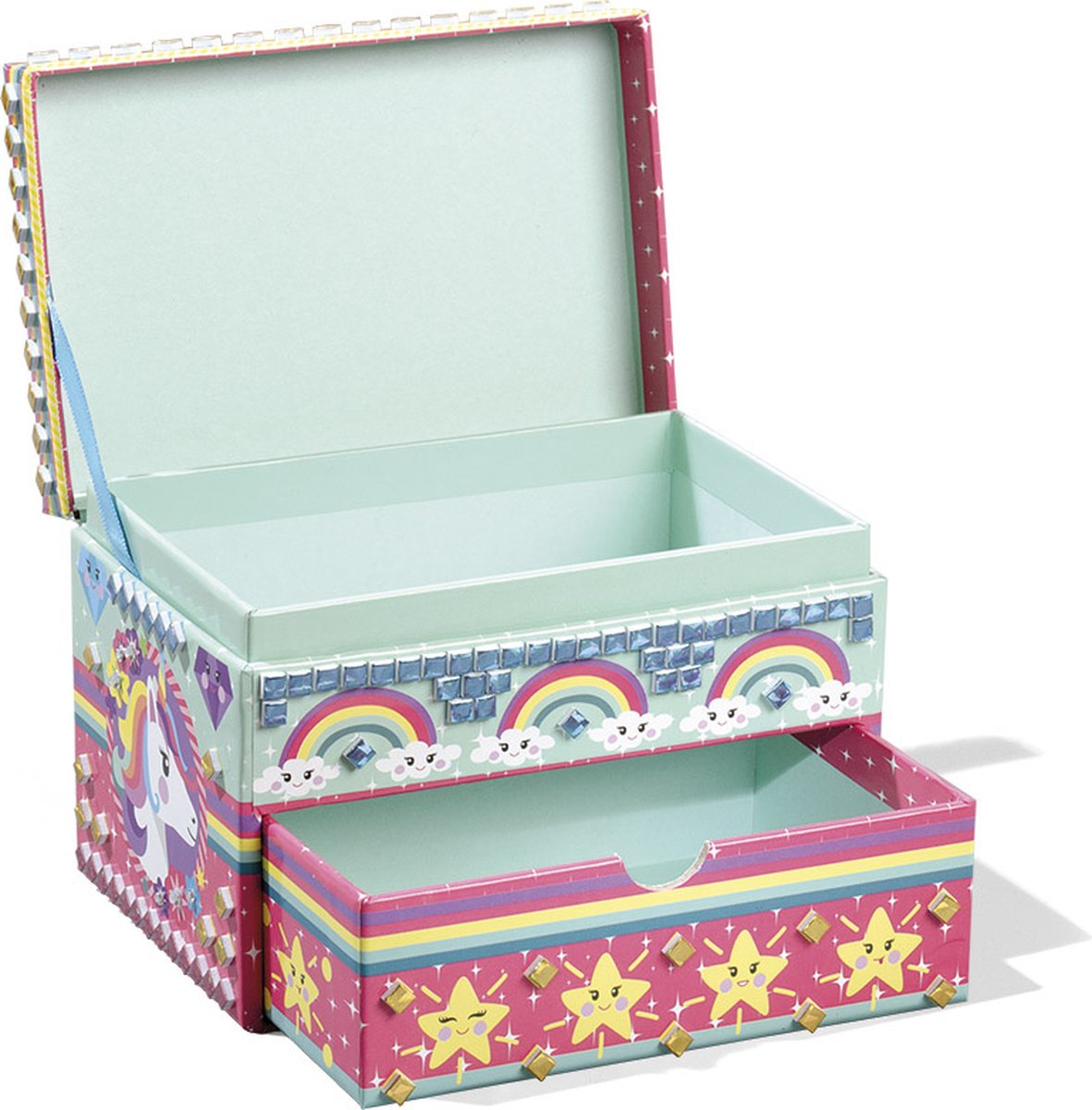 Totum Unicorn sieradendoosje kids beauty doosje versieren speelgoed meisjes knutselen cadeau tip - 15 x 10 x 10 cm mozaïek