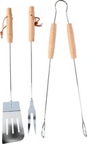 Lifetime Barbecue gereedschapset - 3-delig - RVS met houten handvat - 43 cm - modern design