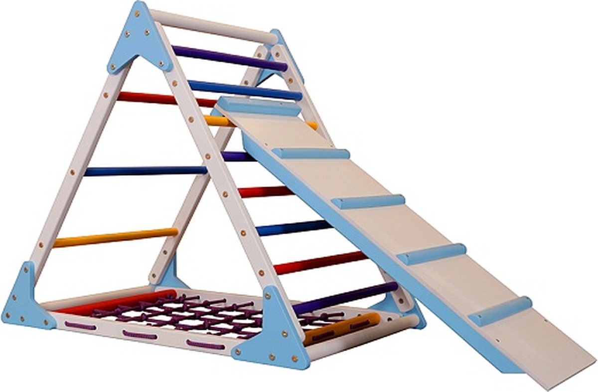 Klimspeel Wereld - Pikler Driehoek Triangle Net 1 - Klimrek met Klimnet en Glijbaan Klimbord - Klimtoestel voor kinderen - Klimtoren voor peuters en kleuters - Kleurrijke