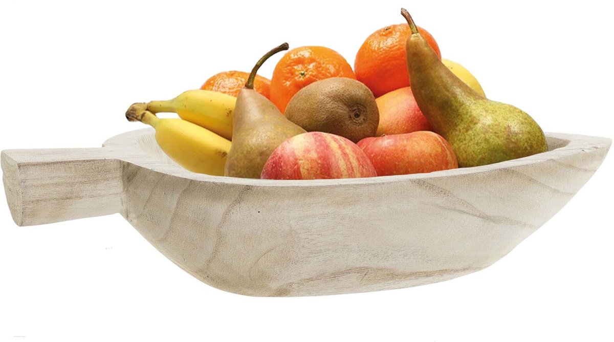 Fruitschaal blad hout 39 cm - Decoratieve schaal voor groente en fruit
