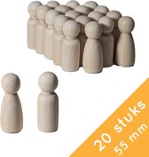 Homium Peg Dolls - 20 stuks man/vrouw - 53mm - Blanco houten poppetjes - pionnen - kegelpoppetjes - houten mensen - poppenhuis - zelf verven