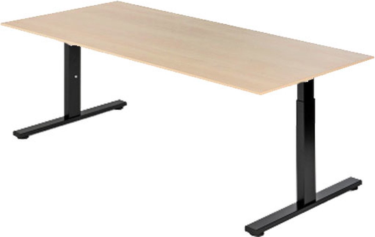 Presto R - Verstelbaar bureau - 160x80 - Eiken Whitewash - Zwart frame