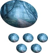 Onderzetters voor glazen - Rond - Bomen - Natuur - Mist - 10x10 cm - Glasonderzetters - 6 stuks