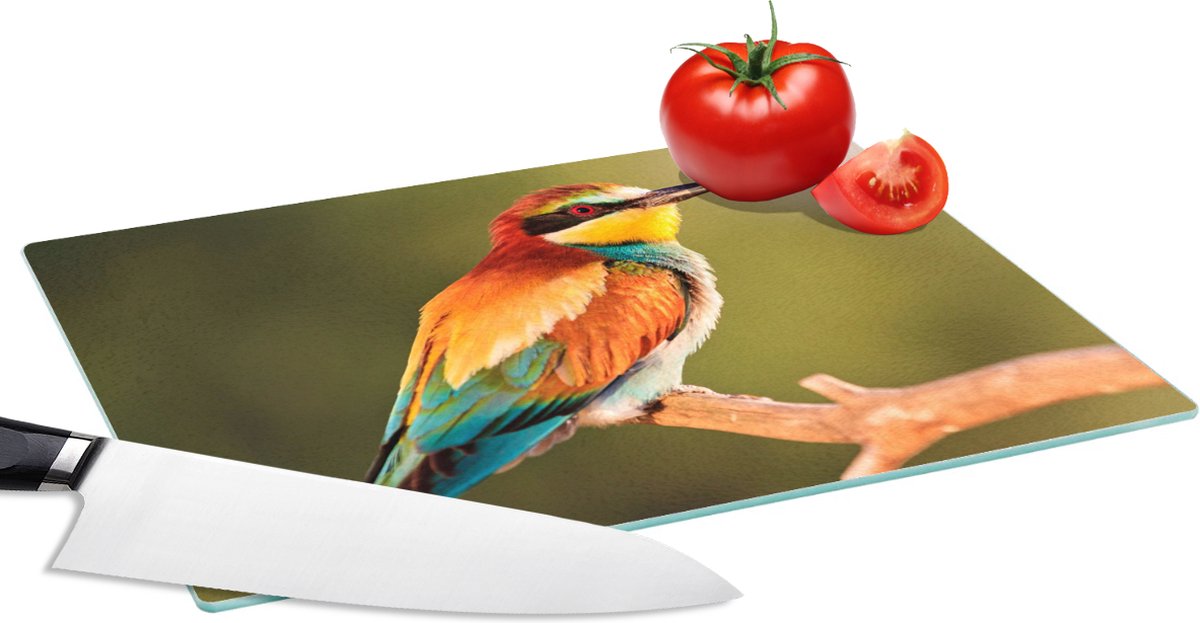 Glazen Snijplank - 28x20 - Vogels - Bijeneter - Regenboog - Dieren - Snijplanken Glas