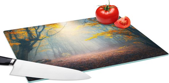 Planche à découper en Verres - 39x28 - Forêt - Brouillard - Automne - Planches à découper en Glas