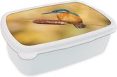 Broodtrommel Wit - Lunchbox - Brooddoos - IJsvogel - Natuur - Vogel - 18x12x6 cm - Volwassenen