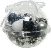 Decoris Kerstballen - 30st - kunststof - donkerblauw-wit-zilver - 3cm