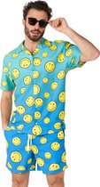 OppoSuits Smiley™ Summer Fade Heren Zomer Set  - Bevat Shirt En Shorts - Tropische Zwem Kleding - Blauw - Maat S
