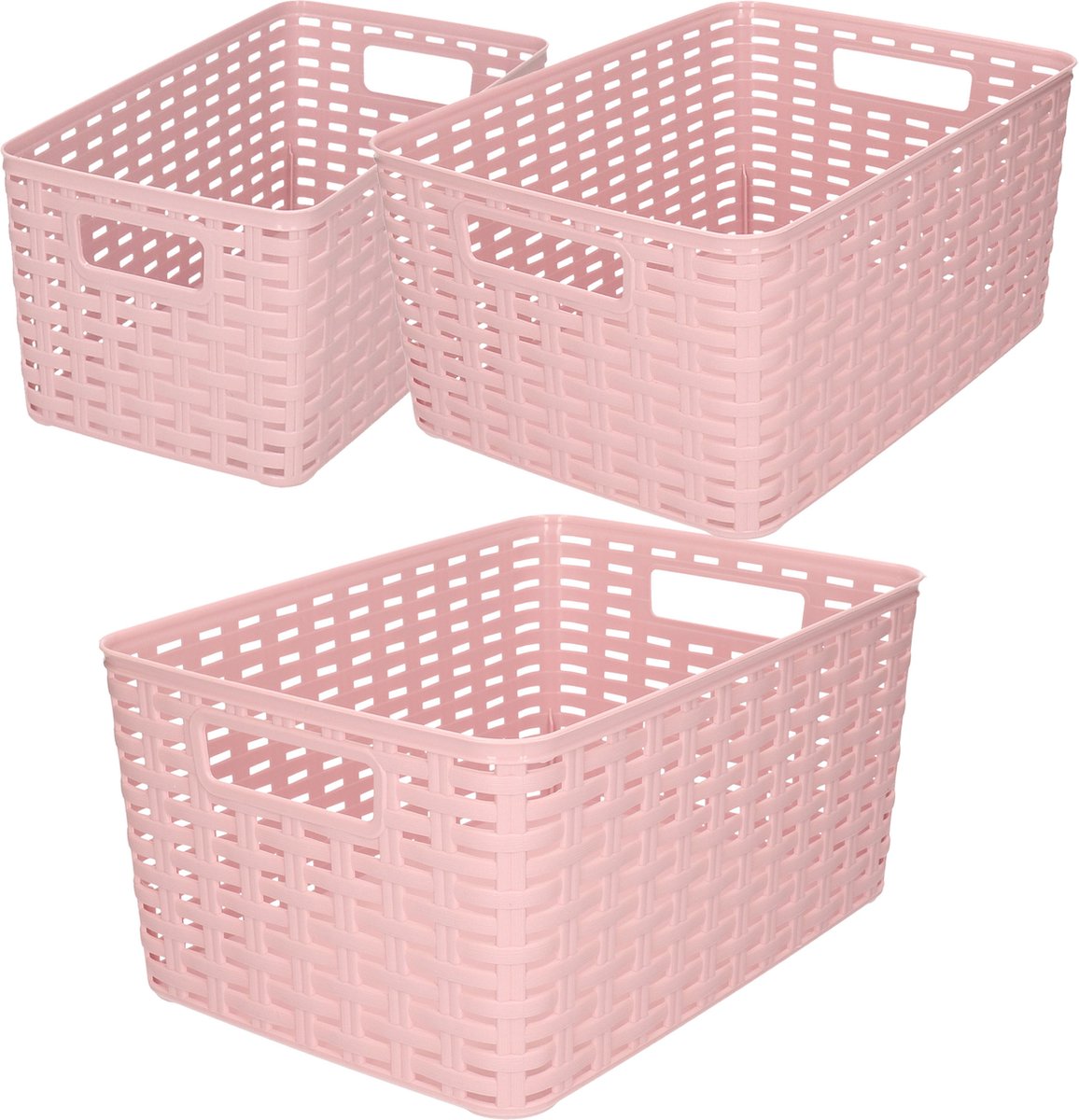 Set van 8x stuks opbergboxen/opbergmandjes rotan oud roze kunststof met inhoud 5 en 10 en 18 liter