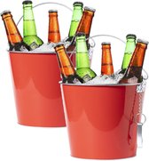 2x stuks ijsemmers/bierkoelers metaal rood - 6L - Drankemmers - Drankkoelers - Wijnkoelers