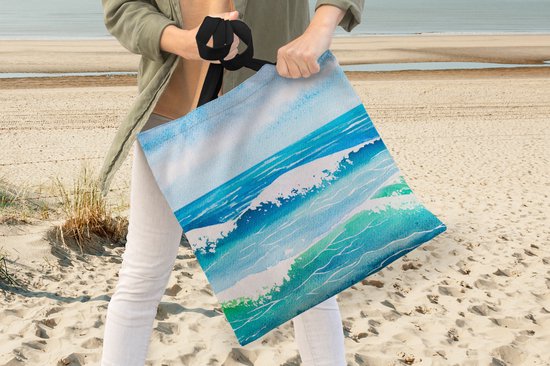 Sac Bandoulière - Sac Plage - Shopper Golf - Mer - Aquarelle - 40x40 cm - Sac Coton