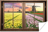 Poster Doorkijk - Molen - Tulpen - 90x60 cm