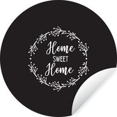 Cercle de papier peint - Citation home sweet home avec un fond noir - ⌀ 120 cm - Cercle mural XXL