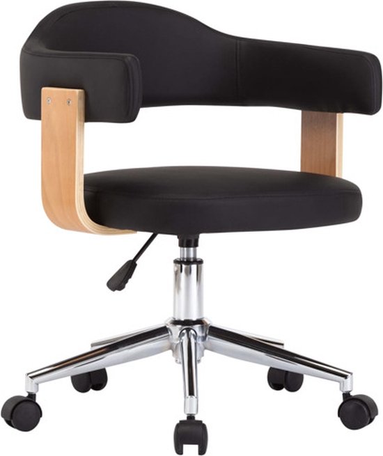 vidaXL - Kantoorstoel - draaibaar - gebogen - hout - en - kunstleer - zwart