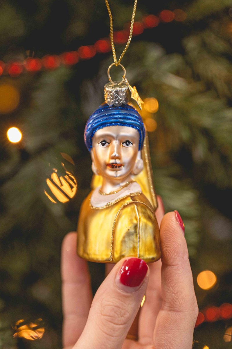 Glazen kerst decoratie meisje met parel oorbel van Vermeer H8cm
