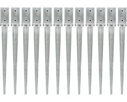 vidaXL - Grondpinnen - 12 - st - 7x7x75 - cm - gegalvaniseerd - staal - zilverkleurig