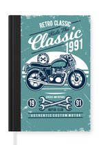 Notitieboek - Schrijfboek - Motorfiets - Gereedschap - Vintage - Tekening - Notitieboekje klein - A5 formaat - Schrijfblok