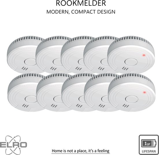 ELRO FS1801 Rookmelder - 10 jaar Sensor - 85dB - Voldoet aan Europese Norm EN14604 - 10 stuks