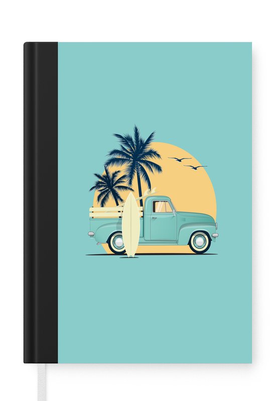 Cahier - Cahier d'écriture - Voiture - Soleil - Planche de surf - Paume - Cahier - Format A5 - Bloc-notes
