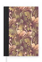 Notitieboek - Schrijfboek - Vintage - Flamingo - Bladeren - Jungle - Patroon - Notitieboekje klein - A5 formaat - Schrijfblok
