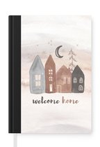 Notitieboek - Schrijfboek - Maan - 'Welcome home' - Spreuken - Quotes - Notitieboekje klein - A5 formaat - Schrijfblok